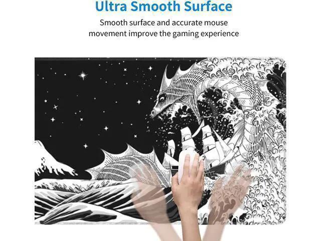 Alt view image 4 of 7 - WRIARICH Black and White XL Extended Large Mouse Mat Desk Pad Japanese Waves Sea Dragon Gaming Mouse Pad Stitched Edges Mousepad Long Non-Slip Rubber Base Mice Pad 31.5 X 11.8 Inch