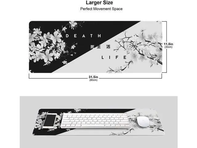 Alt view image 2 of 5 - WRIARICH Black and White Cherry Blossom Gaming Mouse Pad XL Extended Large Mouse Mat Desk Pad Stitched Edges Mousepad Long Nonslip Rubber Base Mice Pad 31.5 X 11.8 Inch