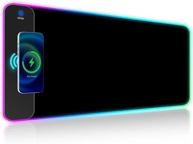 Main image of WRIARICH XL LED Gaming Mouse Pad with 15W Wireless Charging - 10 Light Modes - Non-Slip Rubber Base - Ideal for Gaming MacBook PC Laptop Desk black