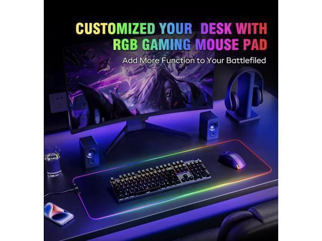 Alt view image 6 of 7 - WRIARICH XL LED Gaming Mouse Pad with 15W Wireless Charging - 10 Light Modes - Non-Slip Rubber Base - Ideal for Gaming MacBook PC Laptop Desk black