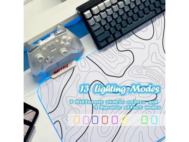 Alt view image 3 of 7 - WRIARICH JMIYAV Gaming Mouse Pad RGB Mousepad Non-Slip Rubber Base Large Cool XL XXL Computer Desk Pad Gaming Accessories LED Light Up Big Mouse Pad for Gamer Topographic White (31.5x12In)