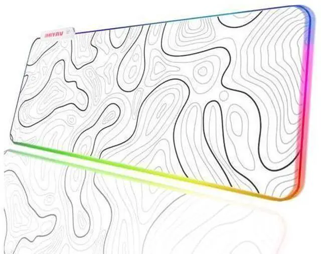 Main image of WRIARICH JMIYAV Gaming Mouse Pad RGB Mousepad Non-Slip Rubber Base Large Cool XL XXL Computer Desk Pad Gaming Accessories LED Light Up Big Mouse Pad for Gamer Topographic White (31.5x12In)