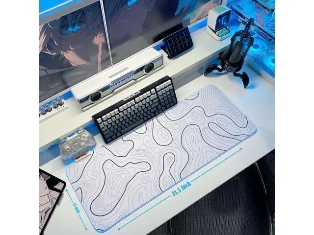 Alt view image 5 of 7 - WRIARICH JMIYAV Gaming Mouse Pad RGB Mousepad Non-Slip Rubber Base Large Cool XL XXL Computer Desk Pad Gaming Accessories LED Light Up Big Mouse Pad for Gamer Topographic White (31.5x12In)