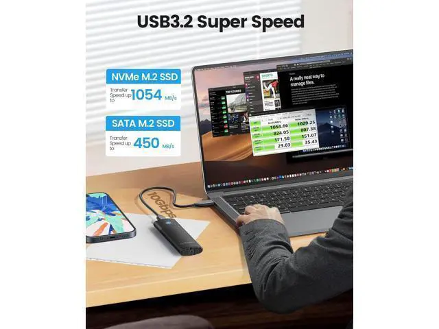 Alt view image 2 of 7 - WRIARICH M.2 NVMe SATA SSD Enclosure Adapter Tool-Free, USB C 3.2 Gen 2 10Gbps NVMe, 5Gbps NGFF SATA PCIe M-Key(B+M Key) 2230/2242/2260/2280, Aluminum External M2 Reader Support UASP Trim- PWDM2-BK