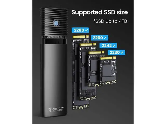 Alt view image 5 of 7 - WRIARICH M.2 NVMe SATA SSD Enclosure Adapter Tool-Free, USB C 3.2 Gen 2 10Gbps NVMe, 5Gbps NGFF SATA PCIe M-Key(B+M Key) 2230/2242/2260/2280, Aluminum External M2 Reader Support UASP Trim- PWDM2-BK