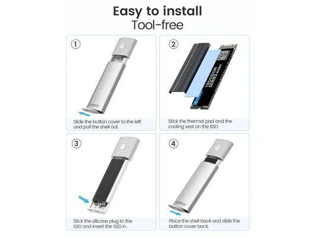 Alt view image 6 of 7 - WRIARICH M.2 NVMe SATA SSD Enclosure Adapter Tool-Free, USB C 3.2 Gen 2 10Gbps NVMe, 5Gbps NGFF SATA PCIe M-Key(B+M Key) 2230/2242/2260/2280, Aluminum External M2 Reader Support UASP Trim-WH(G2A)