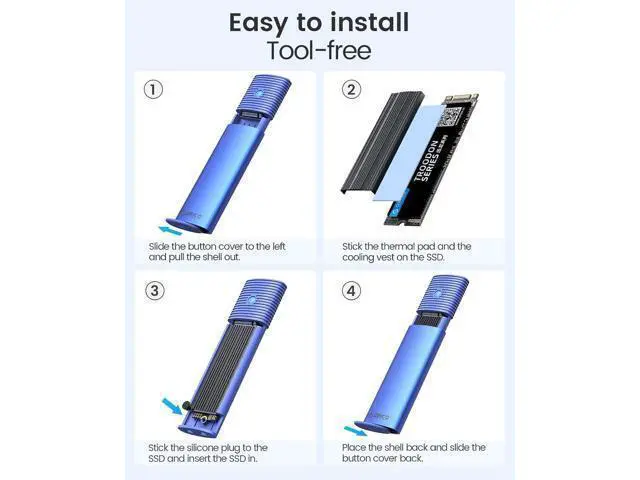 Alt view image 6 of 7 - WRIARICH M.2 NVMe SATA SSD Enclosure Adapter Tool-Free, USB C 3.2 Gen 2 10Gbps NVMe, 5Gbps NGFF SATA PCIe M-Key(B+M Key) 2230/2242/2260/2280, Aluminum External M2 Reader Support UASP Trim-BL(G2A)
