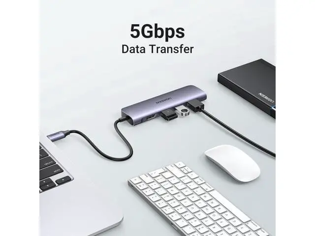 Alt view image 2 of 6 - WRIARICH USB C Hub 6 in 1 USB C Dongle 4K HDMI, 3 USB 3.0 Ports, SD/TF Card Reader Compatible with MacBook Pro, MacBook Air, iPad, iPhone 15 Pro/Pro Max. Grey