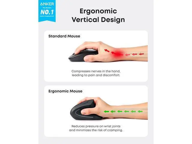 Alt view image 2 of 6 - WRIARICH 2.4G Wireless Vertical Ergonomic Optical Mouse For Work Multi-Device Connectivity 800 / 1200 /1600 DPI 5 Buttons for Laptop Desktop PC - Black