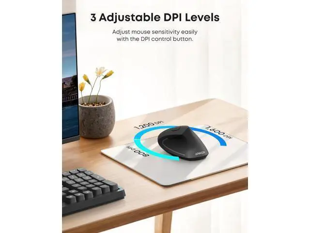 Alt view image 3 of 6 - WRIARICH 2.4G Wireless Vertical Ergonomic Optical Mouse For Work Multi-Device Connectivity 800 / 1200 /1600 DPI 5 Buttons for Laptop Desktop PC - Black
