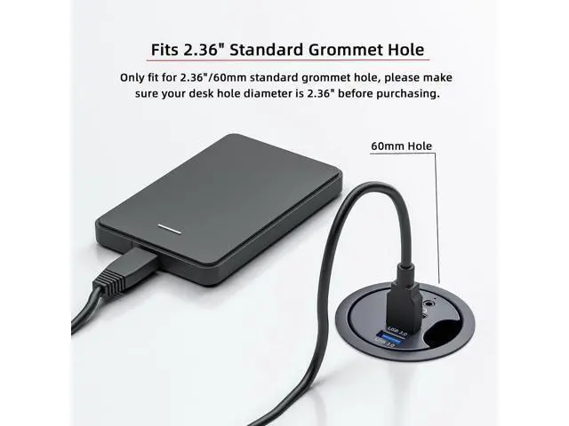 Alt view image 5 of 7 - WRIARICH USB 3.0 Hub Sound Card USB-C 2 Port USB 60mm Desk Grommet Splitter Dock Station Headphone Mic Audio Interface for Desktop PC Desk
