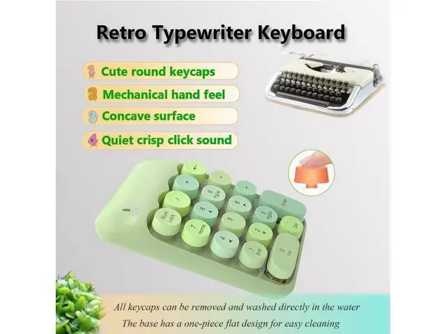 Alt view image 3 of 5 - WRIARICH Seaciyan Wireless Number Pad, Ergonomic Cute Colorful Retro Mini Portable Numeric Keypad, 2.4G Cordless External Keyboard for Computer, Laptop (Green)