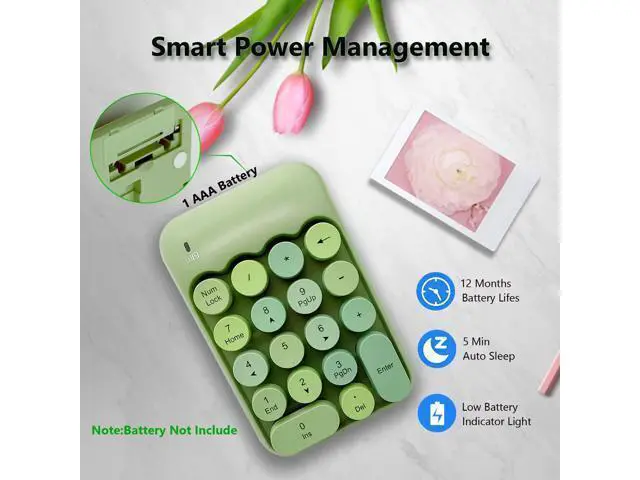 Alt view image 4 of 5 - WRIARICH Seaciyan Wireless Number Pad, Ergonomic Cute Colorful Retro Mini Portable Numeric Keypad, 2.4G Cordless External Keyboard for Computer, Laptop (Green)