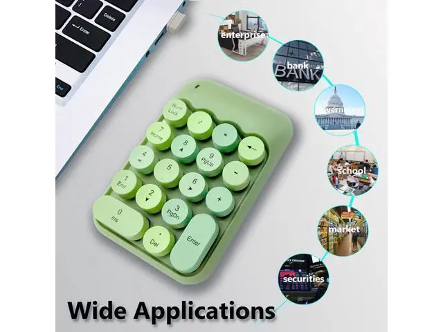 Alt view image 5 of 5 - WRIARICH Seaciyan Wireless Number Pad, Ergonomic Cute Colorful Retro Mini Portable Numeric Keypad, 2.4G Cordless External Keyboard for Computer, Laptop (Green)