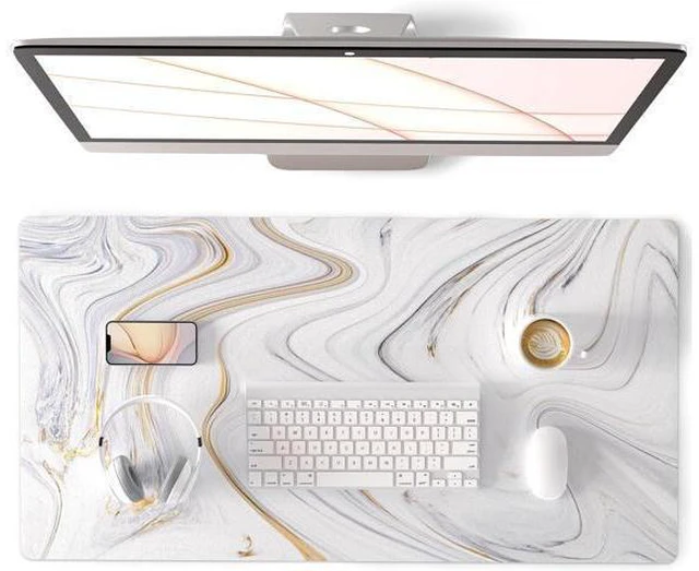 Main image of WRIARICH QIYI Large Mouse Pad Cute Marble White Desk Mat PU Leather Desk Protector Mousepad Gold Grey Striped Waterproof Computer Keyboard Gaming Mouse Pads Non Slip Extended Writing Pad 31.5 x 15.7