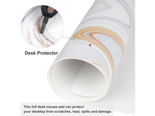 Alt view image 4 of 7 - WRIARICH QIYI Large Mouse Pad Cute Marble White Desk Mat PU Leather Desk Protector Mousepad Gold Grey Striped Waterproof Computer Keyboard Gaming Mouse Pads Non Slip Extended Writing Pad 31.5 x 15.7