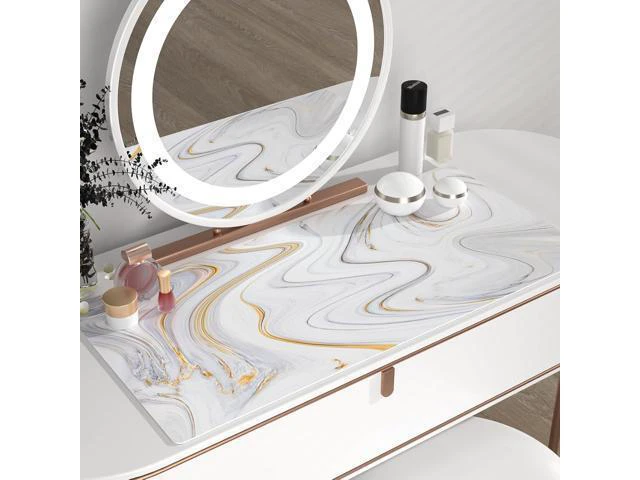 Alt view image 6 of 7 - WRIARICH QIYI Large Mouse Pad Cute Marble White Desk Mat PU Leather Desk Protector Mousepad Gold Grey Striped Waterproof Computer Keyboard Gaming Mouse Pads Non Slip Extended Writing Pad 31.5 x 15.7
