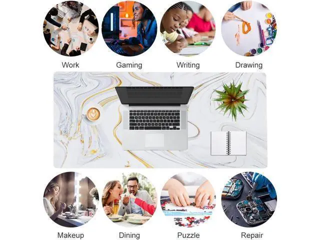 Alt view image 7 of 7 - WRIARICH QIYI Large Mouse Pad Cute Marble White Desk Mat PU Leather Desk Protector Mousepad Gold Grey Striped Waterproof Computer Keyboard Gaming Mouse Pads Non Slip Extended Writing Pad 31.5 x 15.7