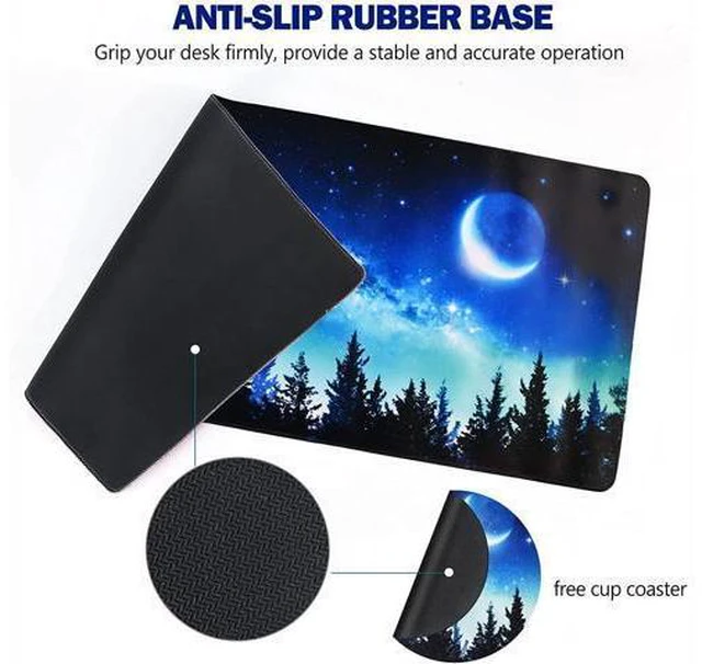 Alt view image 3 of 7 - WRIARICH Extended Gaming Mouse Pad XL Large Keyboard Mouse Mat Desk Pad with Stitched Edges Durable Non-Slip Base Mousepad for Home Office Work 35x15.7inch Forest Moon Sky