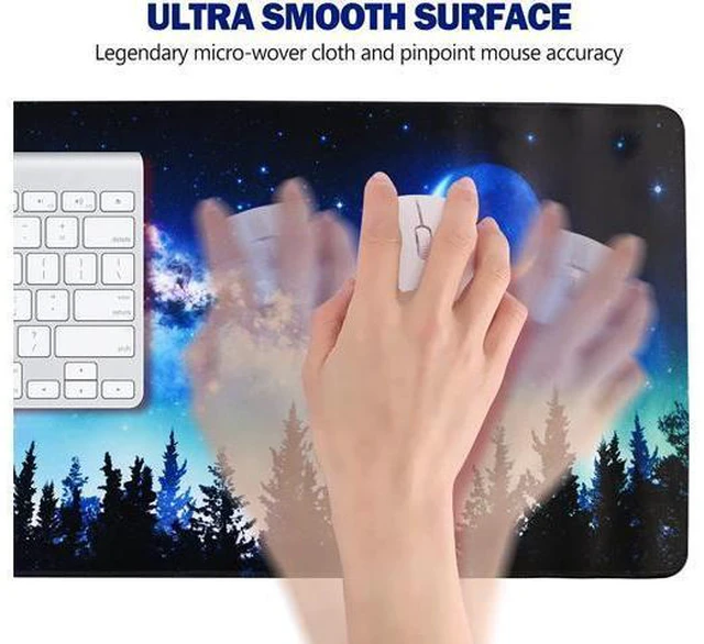 Alt view image 4 of 7 - WRIARICH Extended Gaming Mouse Pad XL Large Keyboard Mouse Mat Desk Pad with Stitched Edges Durable Non-Slip Base Mousepad for Home Office Work 35x15.7inch Forest Moon Sky