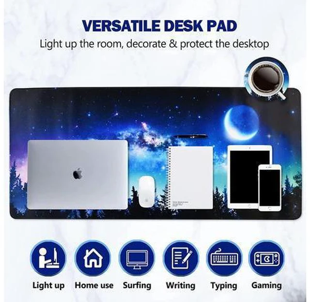 Alt view image 5 of 7 - WRIARICH Extended Gaming Mouse Pad XL Large Keyboard Mouse Mat Desk Pad with Stitched Edges Durable Non-Slip Base Mousepad for Home Office Work 35x15.7inch Forest Moon Sky