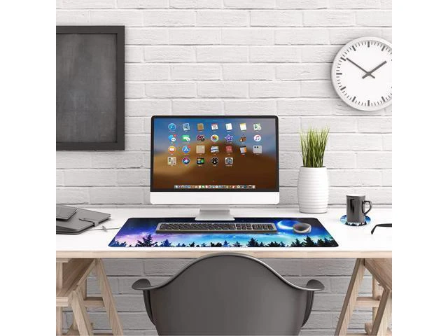 Alt view image 6 of 7 - WRIARICH Extended Gaming Mouse Pad XL Large Keyboard Mouse Mat Desk Pad with Stitched Edges Durable Non-Slip Base Mousepad for Home Office Work 35x15.7inch Forest Moon Sky