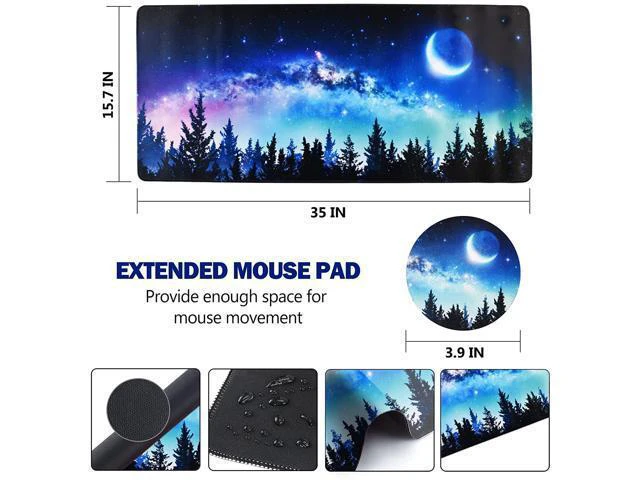 Alt view image 7 of 7 - WRIARICH Extended Gaming Mouse Pad XL Large Keyboard Mouse Mat Desk Pad with Stitched Edges Durable Non-Slip Base Mousepad for Home Office Work 35x15.7inch Forest Moon Sky