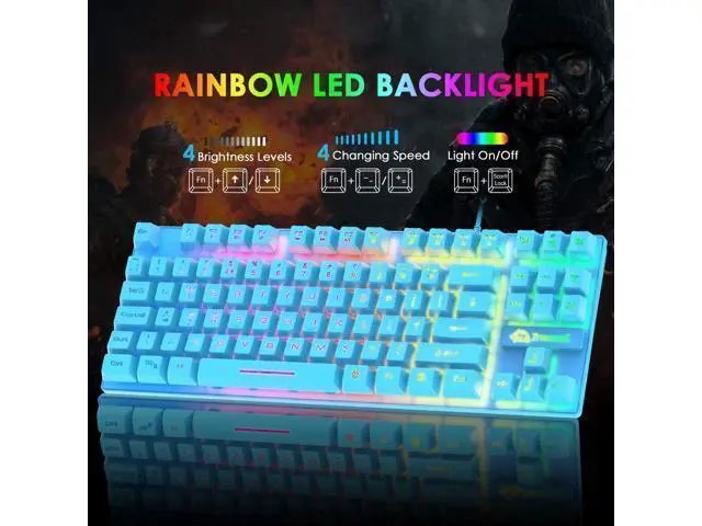 Alt view image 2 of 7 - WRIARICH Gaming Keyboard and Mouse Combo,88 Keys Compact Rainbow Backlit Mechanical Feel Keyboard,RGB Backlit 6400 DPI Lightweight Gaming Mouse with Honeycomb Shell for Windows PC Gamers (Blue)