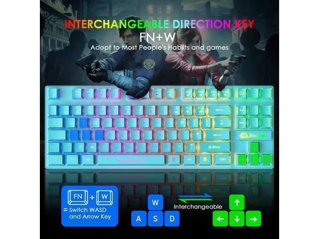 Alt view image 4 of 7 - WRIARICH Gaming Keyboard and Mouse Combo,88 Keys Compact Rainbow Backlit Mechanical Feel Keyboard,RGB Backlit 6400 DPI Lightweight Gaming Mouse with Honeycomb Shell for Windows PC Gamers (Blue)