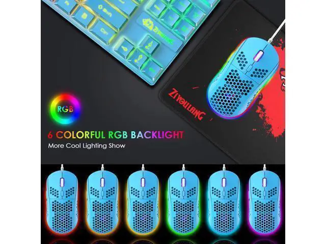 Alt view image 5 of 7 - WRIARICH Gaming Keyboard and Mouse Combo,88 Keys Compact Rainbow Backlit Mechanical Feel Keyboard,RGB Backlit 6400 DPI Lightweight Gaming Mouse with Honeycomb Shell for Windows PC Gamers (Blue)