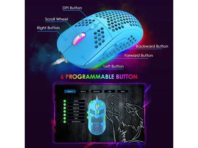 Alt view image 7 of 7 - WRIARICH Gaming Keyboard and Mouse Combo,88 Keys Compact Rainbow Backlit Mechanical Feel Keyboard,RGB Backlit 6400 DPI Lightweight Gaming Mouse with Honeycomb Shell for Windows PC Gamers (Blue)