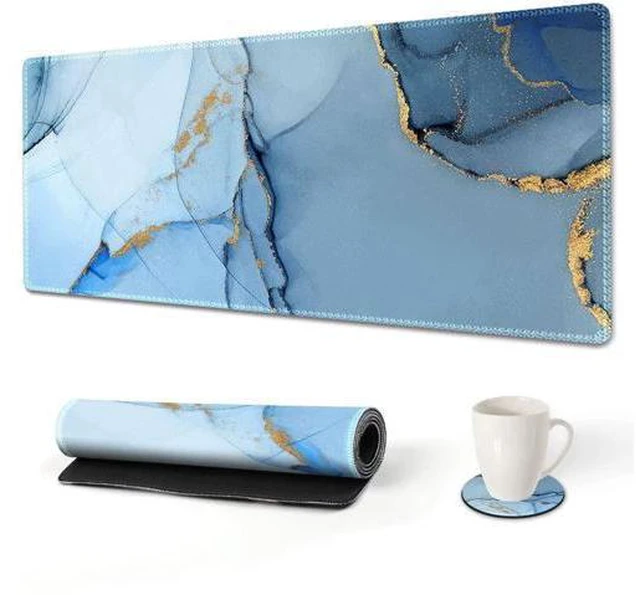Main image of WRIARICH Extended Gaming Mouse Pad XL Large Keyboard Mouse Mat Desk Pad with Stitched Edges Durable Non-Slip Base Mousepad for Home Office Work 35x15.7inch Blue Marble