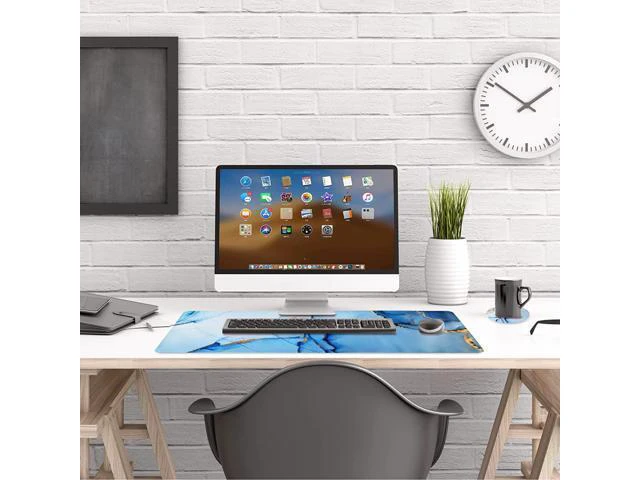 Alt view image 5 of 7 - WRIARICH Extended Gaming Mouse Pad XL Large Keyboard Mouse Mat Desk Pad with Stitched Edges Durable Non-Slip Base Mousepad for Home Office Work 35x15.7inch Blue Marble