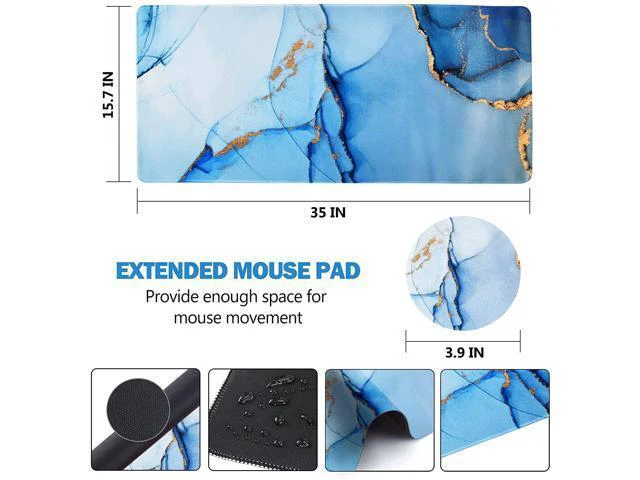Alt view image 6 of 7 - WRIARICH Extended Gaming Mouse Pad XL Large Keyboard Mouse Mat Desk Pad with Stitched Edges Durable Non-Slip Base Mousepad for Home Office Work 35x15.7inch Blue Marble