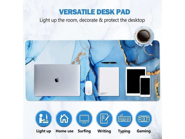 Alt view image 7 of 7 - WRIARICH Extended Gaming Mouse Pad XL Large Keyboard Mouse Mat Desk Pad with Stitched Edges Durable Non-Slip Base Mousepad for Home Office Work 35x15.7inch Blue Marble