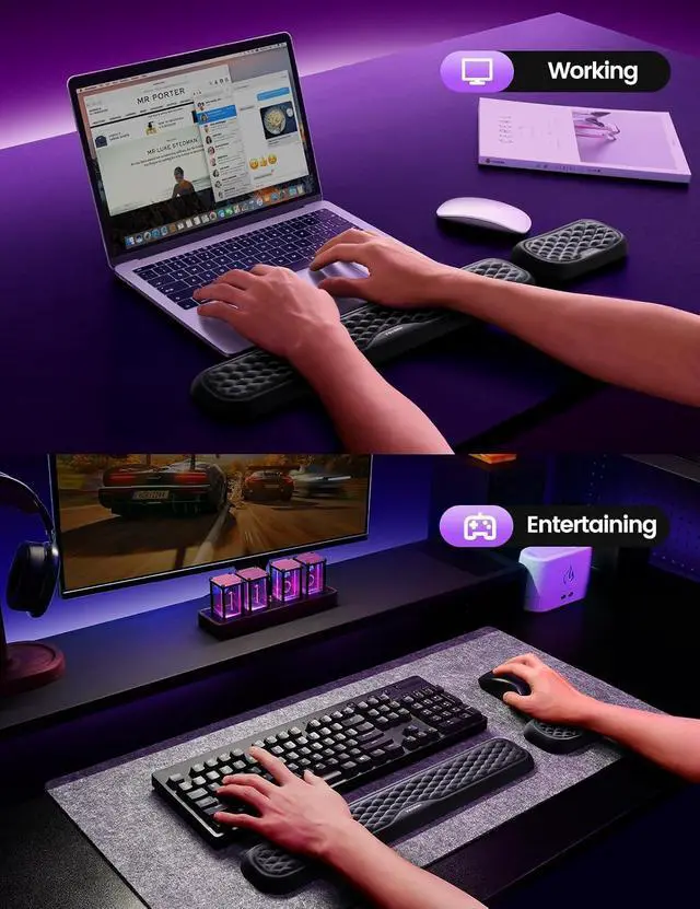 Alt view image 6 of 7 - WRIARICH Wrist Rest for Keyboard and Mouse, Computer Ergonomic Wrist Support Pad, Soft Memory Foam Arm Cushion for Desk, Palm Hand Office Laptop Typing
