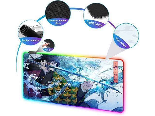 Alt view image 2 of 7 - WRIARICH RGB Large Gaming Mouse Pad Anime Giyu Sword Laptop Desk Pad Mousepad with Stitched Edge Frame & Non-Slip Rubber Base Computer Keyboard and Mice Pads Mouse Mat 31.5X15.7
