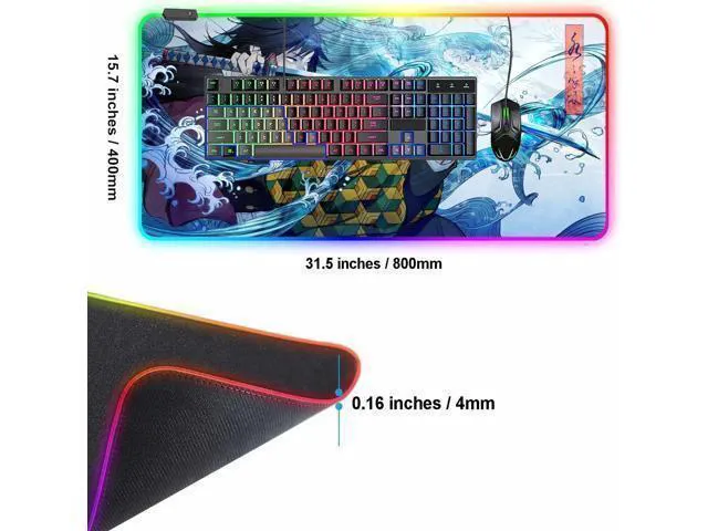 Alt view image 3 of 7 - WRIARICH RGB Large Gaming Mouse Pad Anime Giyu Sword Laptop Desk Pad Mousepad with Stitched Edge Frame & Non-Slip Rubber Base Computer Keyboard and Mice Pads Mouse Mat 31.5X15.7