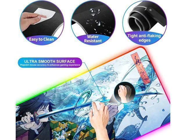 Alt view image 4 of 7 - WRIARICH RGB Large Gaming Mouse Pad Anime Giyu Sword Laptop Desk Pad Mousepad with Stitched Edge Frame & Non-Slip Rubber Base Computer Keyboard and Mice Pads Mouse Mat 31.5X15.7