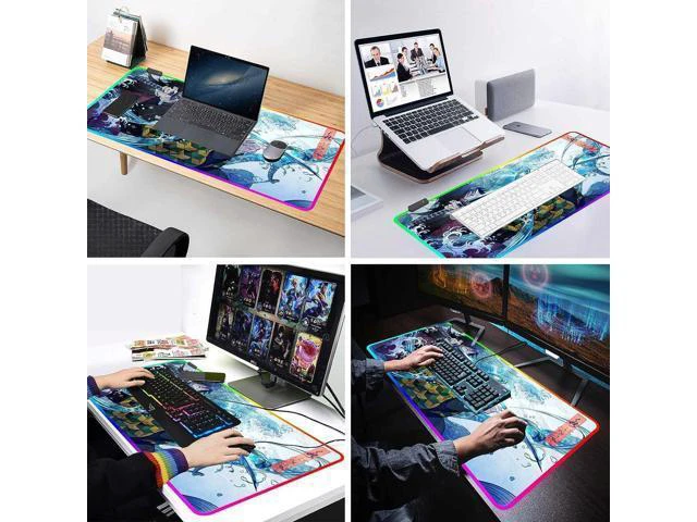 Alt view image 5 of 7 - WRIARICH RGB Large Gaming Mouse Pad Anime Giyu Sword Laptop Desk Pad Mousepad with Stitched Edge Frame & Non-Slip Rubber Base Computer Keyboard and Mice Pads Mouse Mat 31.5X15.7