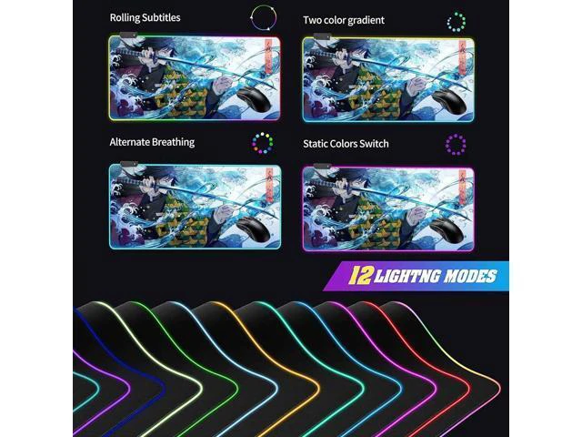 Alt view image 6 of 7 - WRIARICH RGB Large Gaming Mouse Pad Anime Giyu Sword Laptop Desk Pad Mousepad with Stitched Edge Frame & Non-Slip Rubber Base Computer Keyboard and Mice Pads Mouse Mat 31.5X15.7