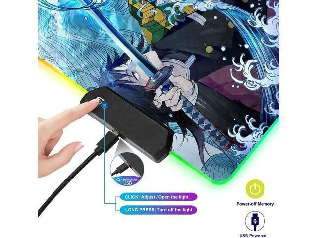 Alt view image 7 of 7 - WRIARICH RGB Large Gaming Mouse Pad Anime Giyu Sword Laptop Desk Pad Mousepad with Stitched Edge Frame & Non-Slip Rubber Base Computer Keyboard and Mice Pads Mouse Mat 31.5X15.7