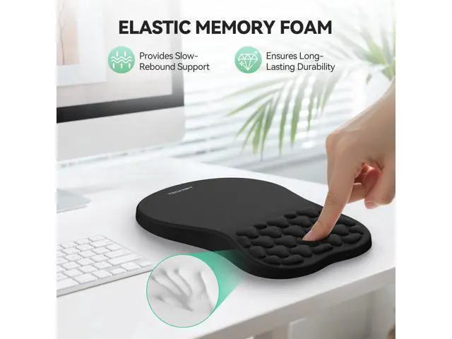 Alt view image 4 of 7 - WRIARICH Ergonomic Mouse Pad with Wrist Rest, Soft Mousepad with Massage Design, Memory Foam and Non-Slip PU Base for Pain Relief, Gaming Mouse Pad for Desk, Home, Office, 12x8 Inches, Black