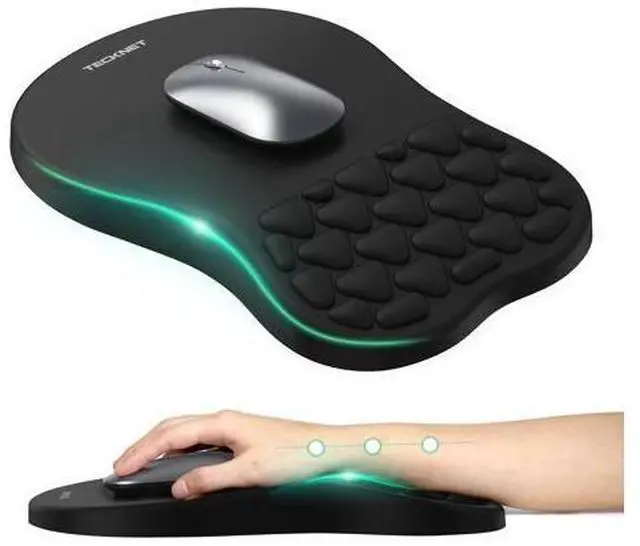 Main image of WRIARICH Ergonomic Mouse Pad with Wrist Rest, Soft Mousepad with Massage Design, Memory Foam and Non-Slip PU Base for Pain Relief, Gaming Mouse Pad for Desk, Home, Office, 12x8 Inches, Black