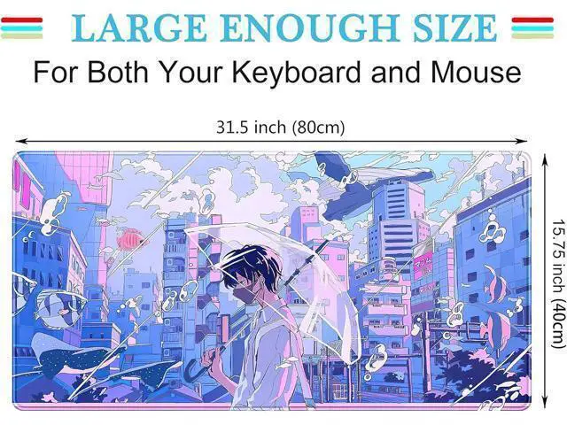 Alt view image 3 of 6 - Anime Kawaii Desk Mat Mousepad Cute Japanese Large Gaming Mouse Pad XXL, Pastel Aesthetic Purple Blue Laptop Keyboard Mouse Mat, Magical Fantasy City Girl Gamer Computer Desktop Mat 31.5x15.75 in