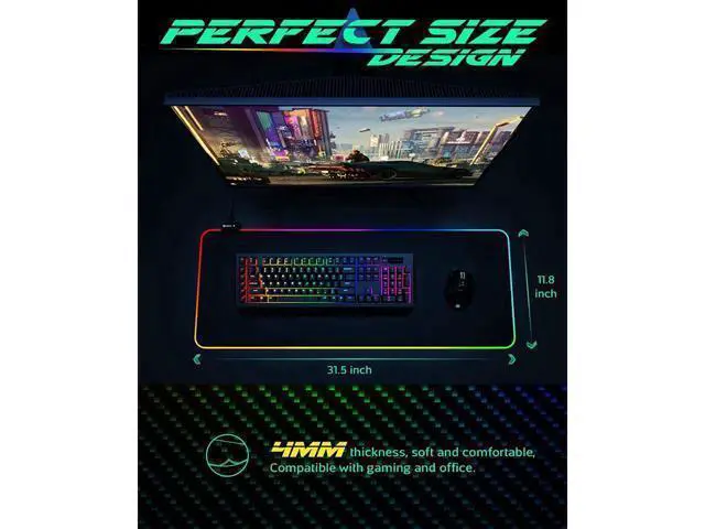 Alt view image 6 of 7 - WRIARICH RGB Gaming Mouse Pad, Large Extended Soft Led Mouse Pad with 14 Lighting Modes 2 Brightness Levels, Computer Keyboard Mousepads Mat 800 x 300mm / 31.5×11.8 inches