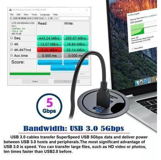 Alt view image 2 of 7 - WRIARICH USB 3.0 Hub SD TF 3 Port USB 60mm Desk Grommet Splitter Dock Station Micro-SD Card Reader for Desktop PC Desk