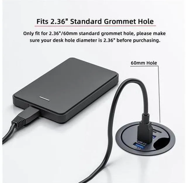 Alt view image 5 of 7 - WRIARICH USB 3.0 Hub SD TF 3 Port USB 60mm Desk Grommet Splitter Dock Station Micro-SD Card Reader for Desktop PC Desk