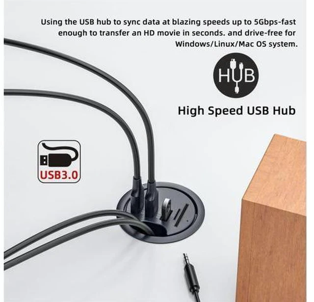 Alt view image 7 of 7 - WRIARICH USB 3.0 Hub SD TF 3 Port USB 60mm Desk Grommet Splitter Dock Station Micro-SD Card Reader for Desktop PC Desk