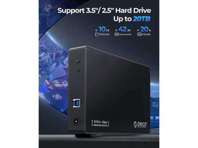 Alt view image 5 of 7 - WRIARICH USB 3.0 External Hard Drive Enclosure for 3.5/2.5 Inch SATA Hard Drives/SSD Up to 20 TB, 3.5'' Tool-Free HDD Enclosure with 12V/2A Power Supply and UASP Acceleration (3588US3)